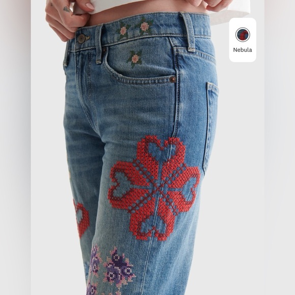 Lucky Brand “Nebula” Embroidered Cross Stitch Jeans – 12R Mid-Rise Boy Jean - Picture 2 of 14